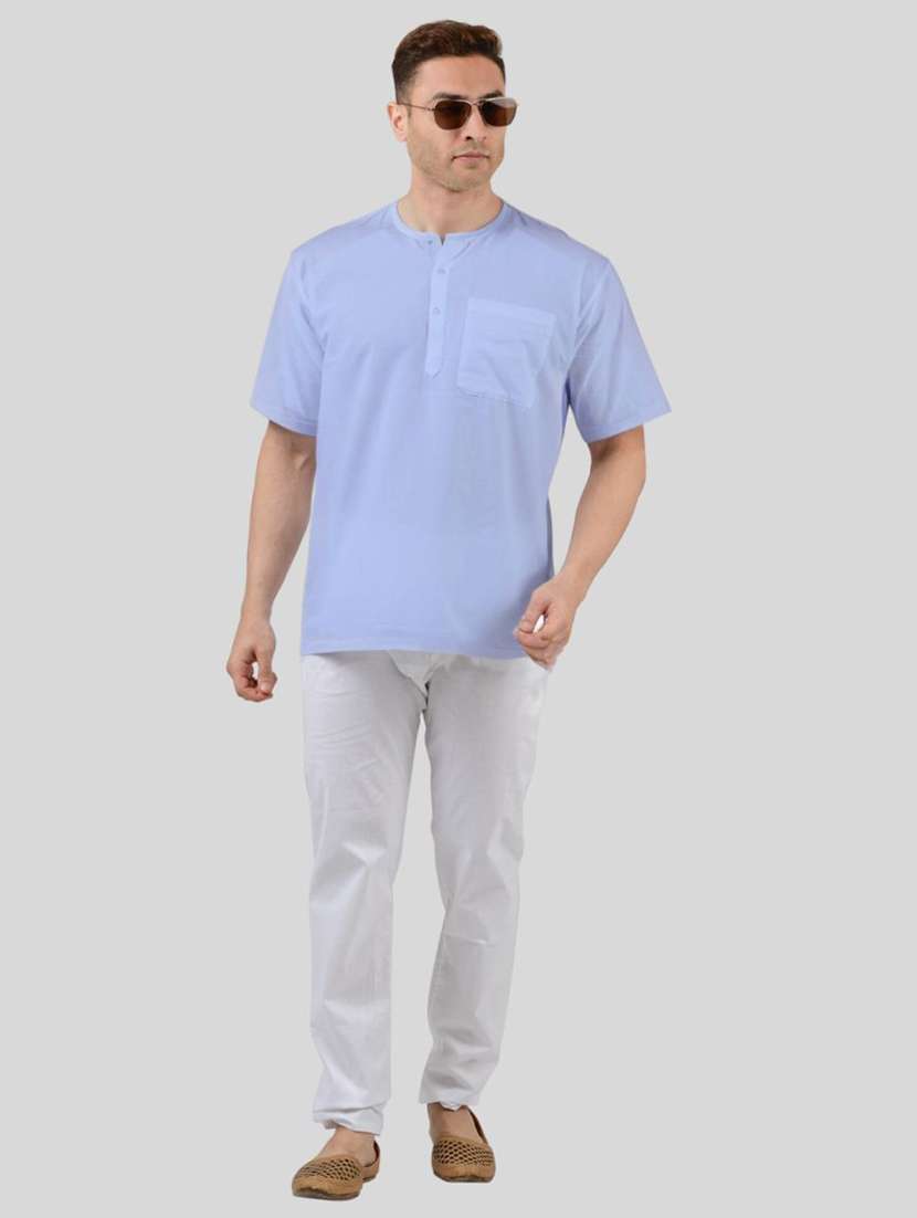 men solid short sleeves kurta with single pocket - 21598157 -  Standard Image - 3