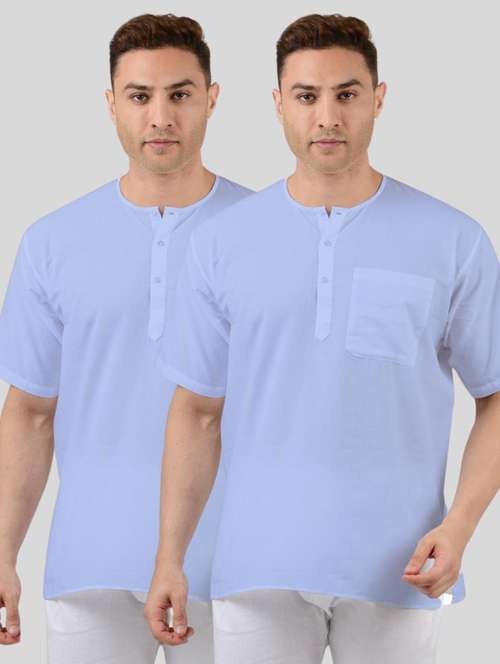 men pack of 2 solid short sleeves kurta with single pocket - 21598158 - Standard Image - 0