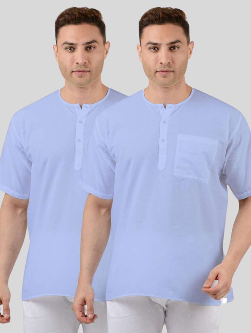 men pack of 2 solid short sleeves kurta with single pocket - 21598158 - Zoom Image - 0