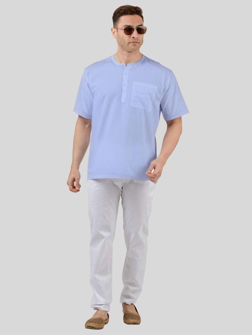 men pack of 2 solid short sleeves kurta with single pocket - 21598158 - Standard Image - 3