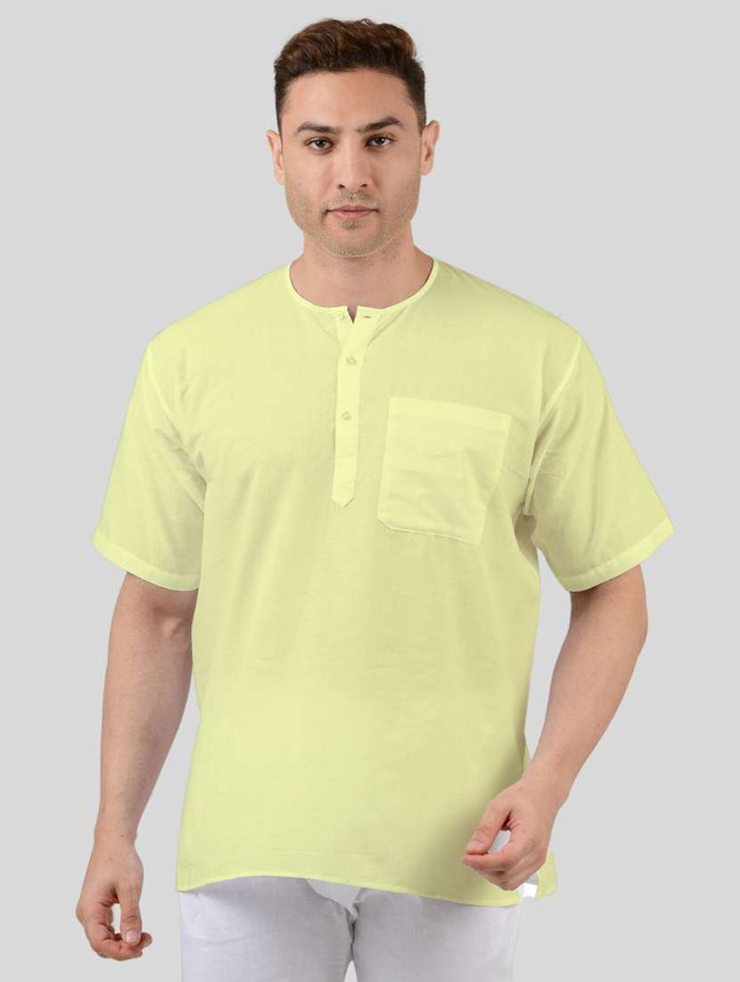 men solid short sleeves kurta with single pocket