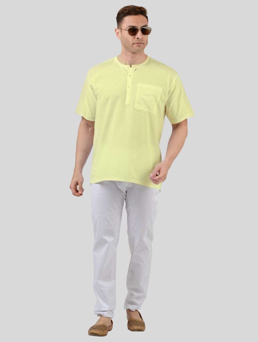men solid short sleeves kurta with single pocket - 21598159 -  Standard Image - 3
