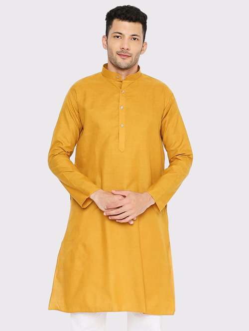 men solid mandarin neck long kurta - 21598175 - Standard Image - 0