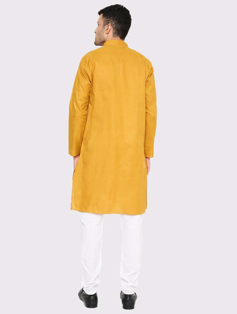 men solid mandarin neck long kurta - 21598175 - Standard Image - 3