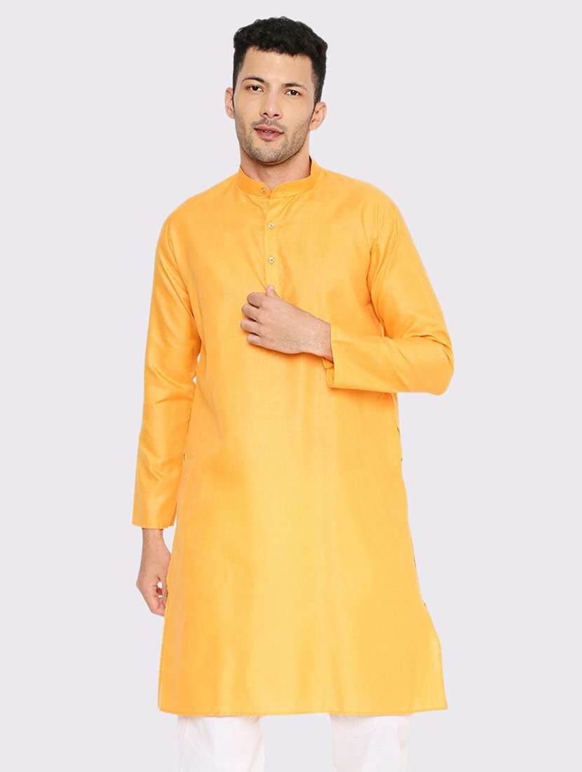 men solid mandarin neck long kurta