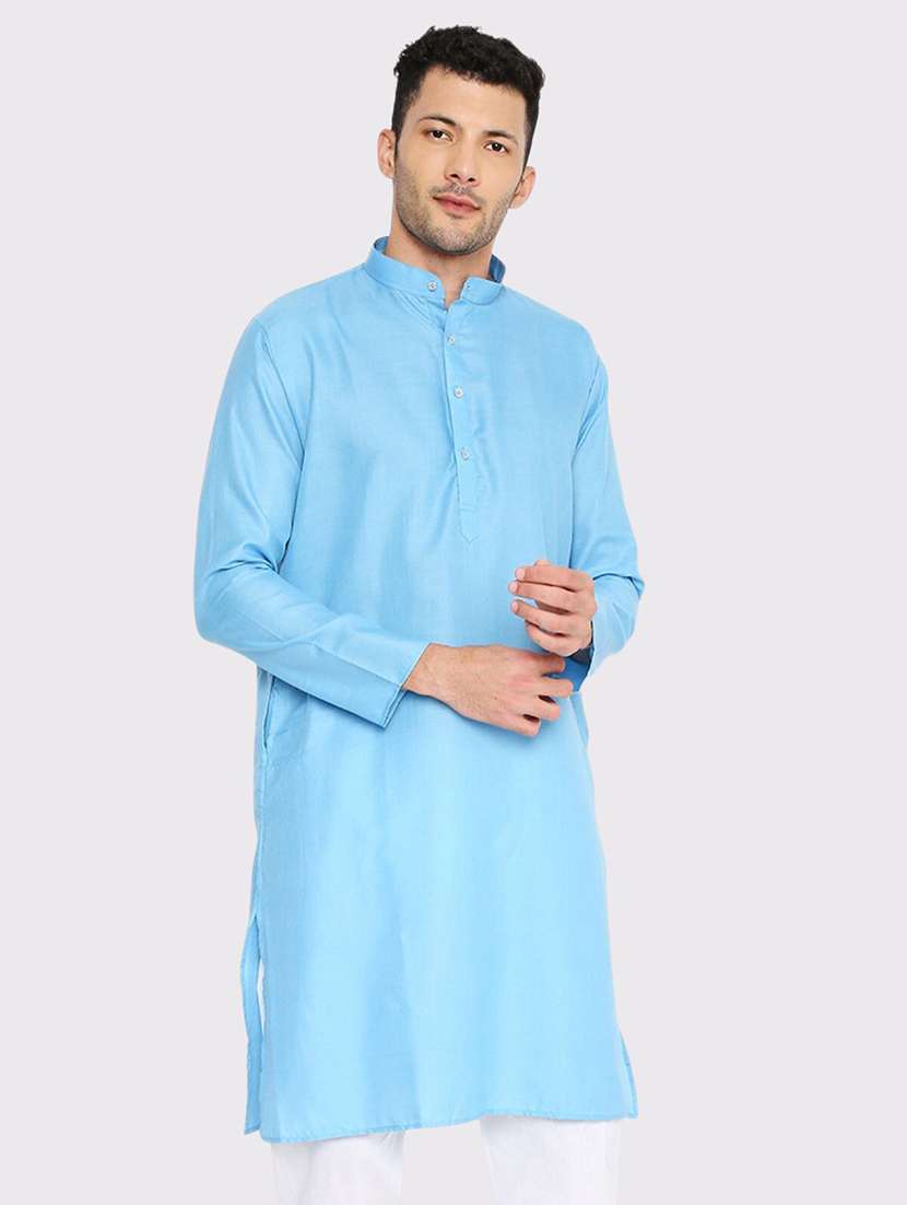 men solid mandarin neck long kurta