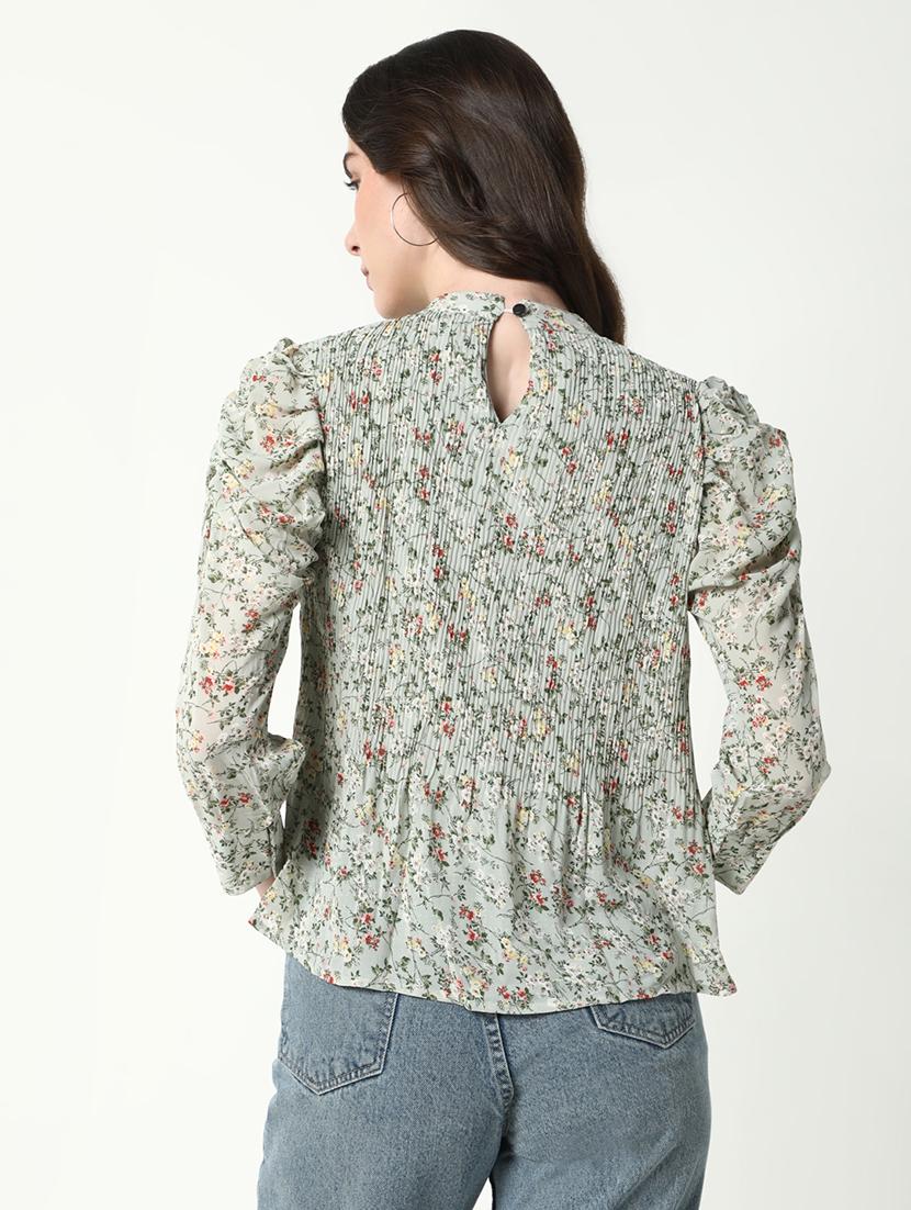 women floral print mock neck a-line top - 21598197 - Standard Image - 3
