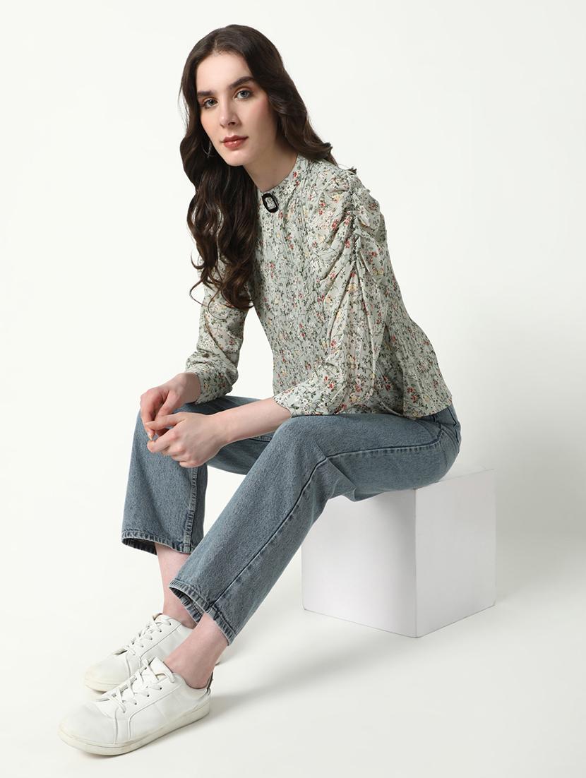 women floral print mock neck a-line top - 21598197 - Standard Image - 5