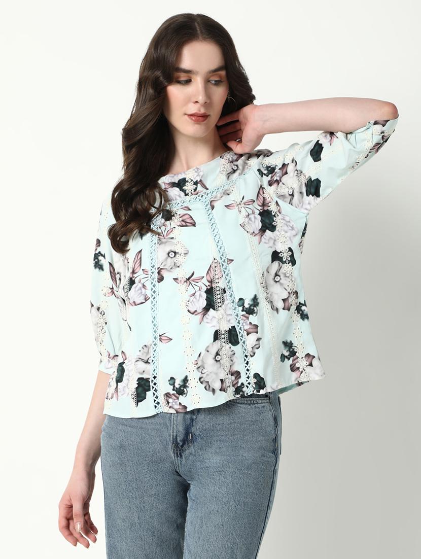 women floral print round neck a-line top - 21598199 - Zoom Image - 0