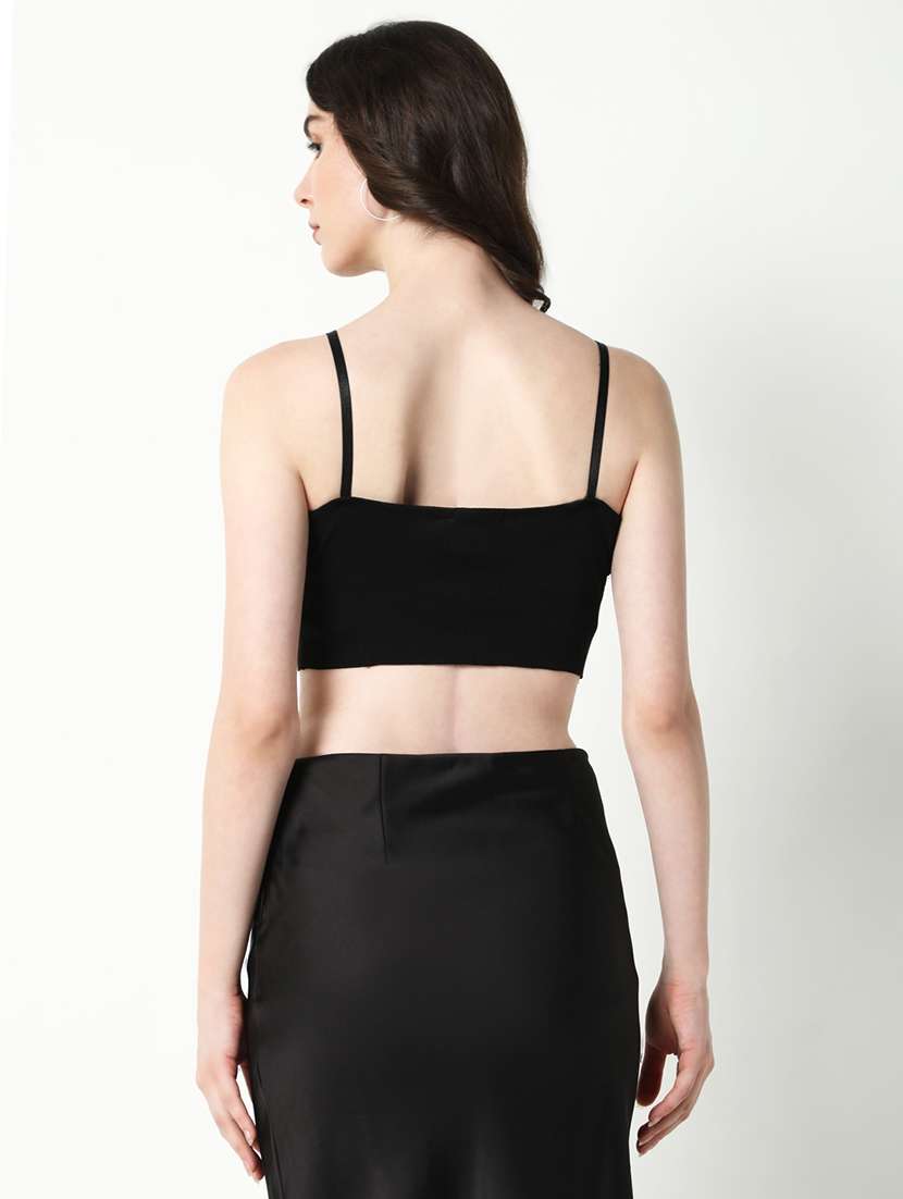 women black shoulder strap crop top - 21598200 -  Standard Image - 3
