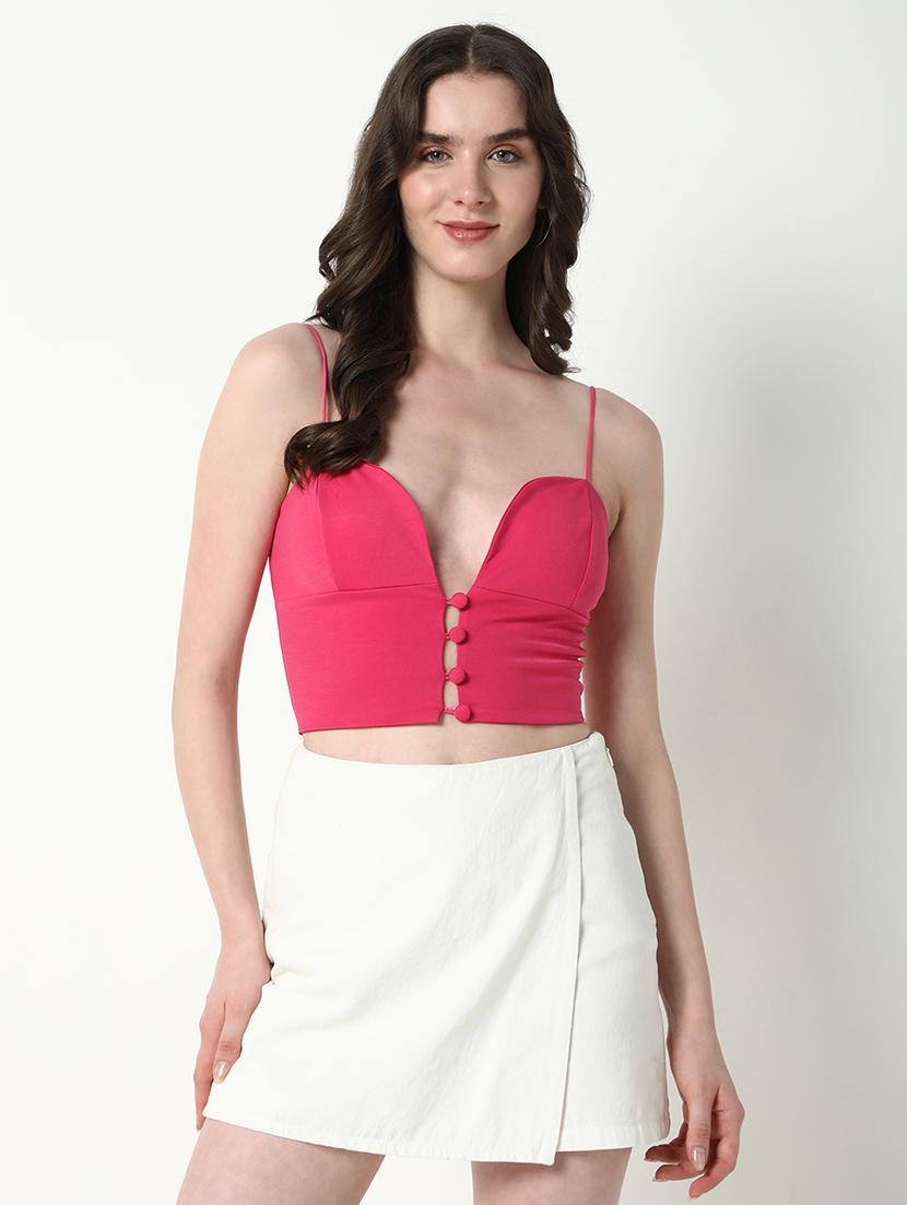 women pink shoulder strap crop top - 21598201 - Zoom Image - 0
