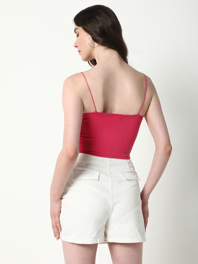 women pink shoulder strap crop top - 21598201 - Standard Image - 3