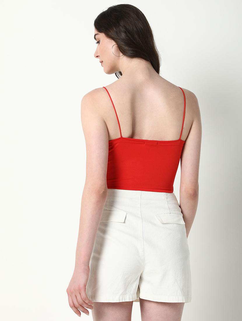 women red shoulder strap crop top - 21598202 - Standard Image - 3