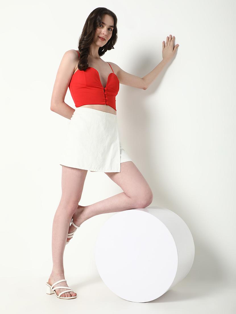 women red shoulder strap crop top - 21598202 - Standard Image - 5
