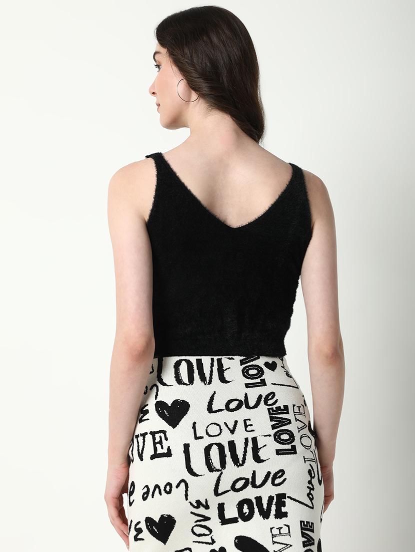 women black solid sleeveless crop top - 21598204 - Standard Image - 3