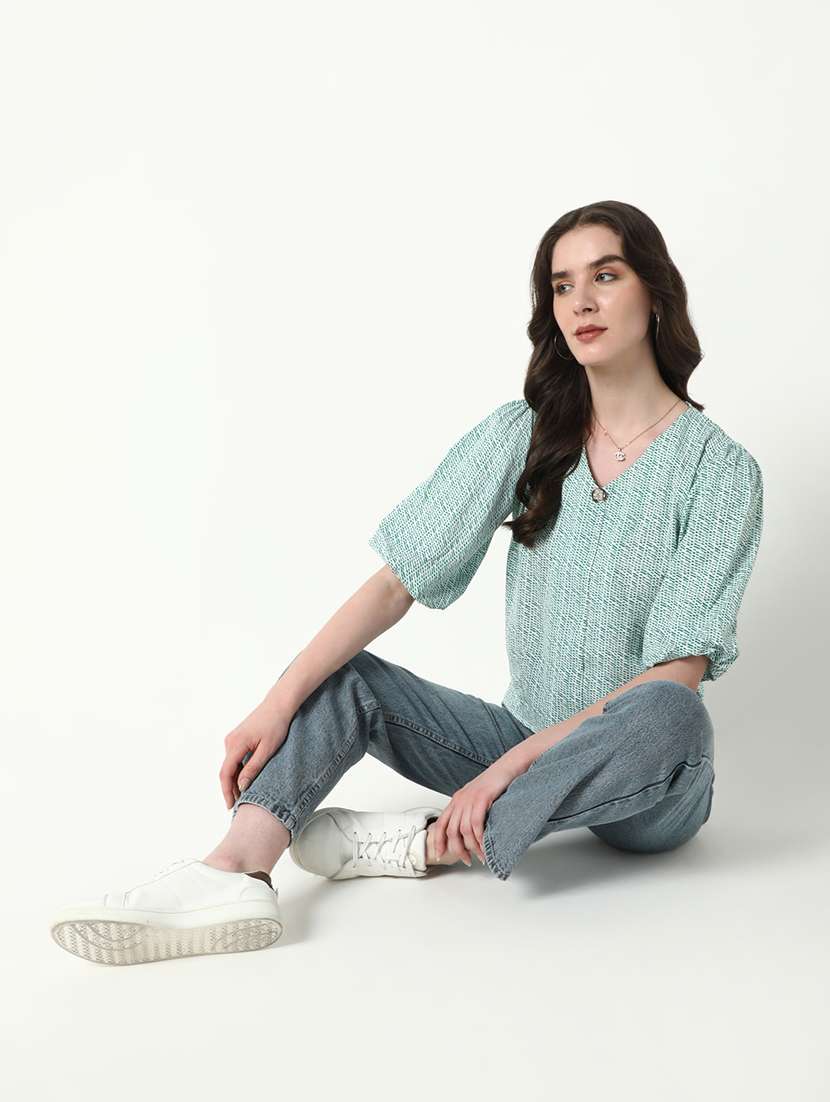 women green printed puff sleeve top - 21598206 -  Standard Image - 5