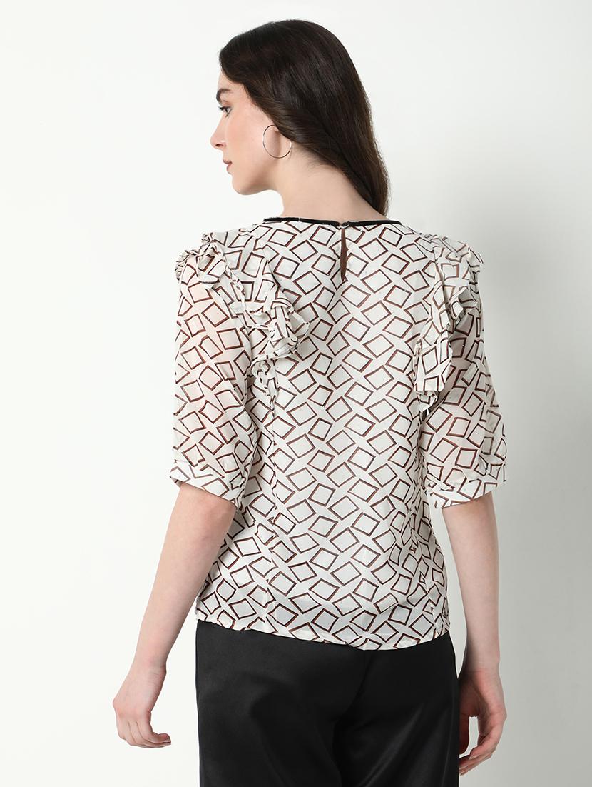 women geometric printed round neck top - 21598207 - Standard Image - 3