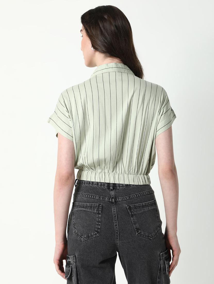 women striped collared short sleeves top - 21598208 - Standard Image - 3