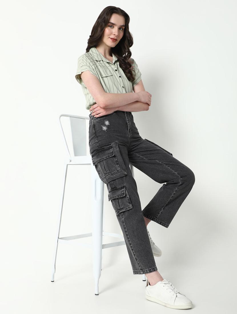 women striped collared short sleeves top - 21598208 - Standard Image - 5