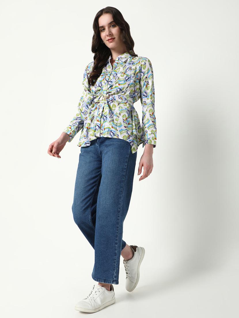 women printed collared a-line top - 21598210 - Standard Image - 5