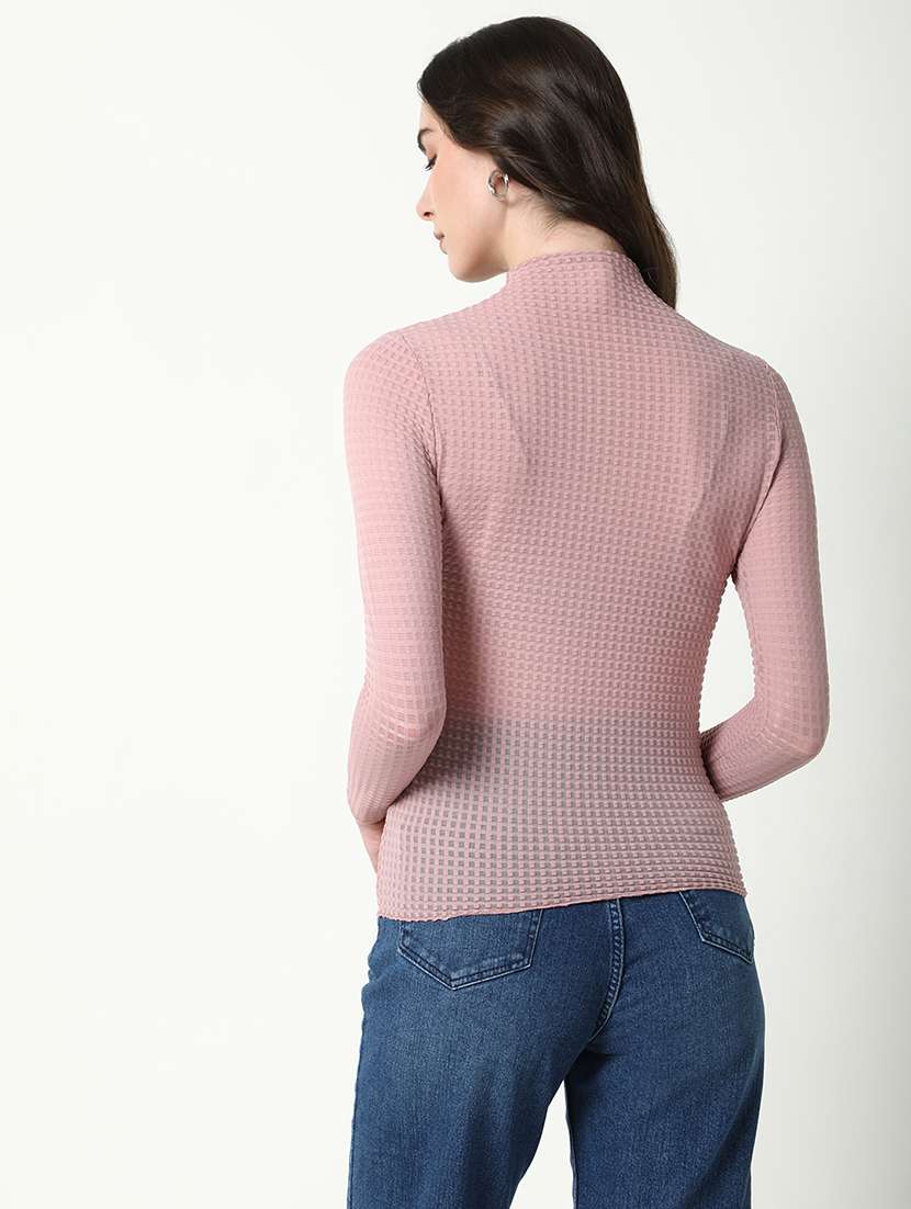 women solid mock neck slim fit top - 21598211 -  Standard Image - 3