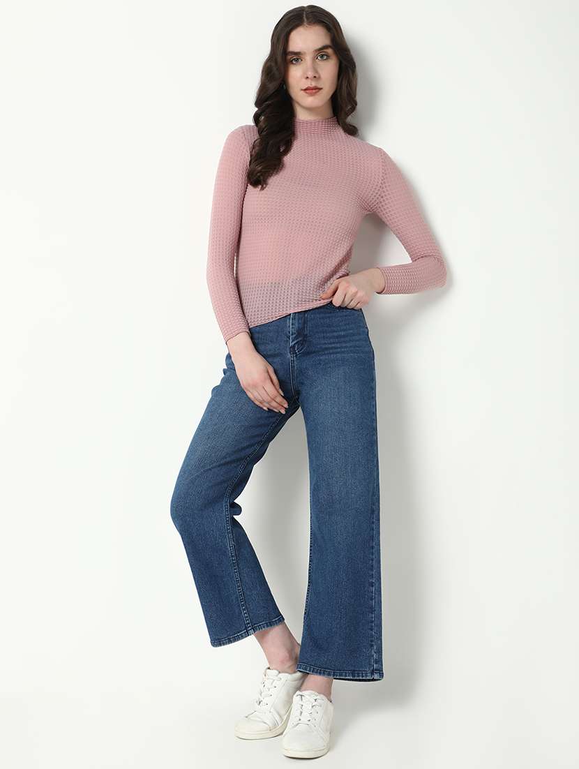 women solid mock neck slim fit top - 21598211 -  Standard Image - 5