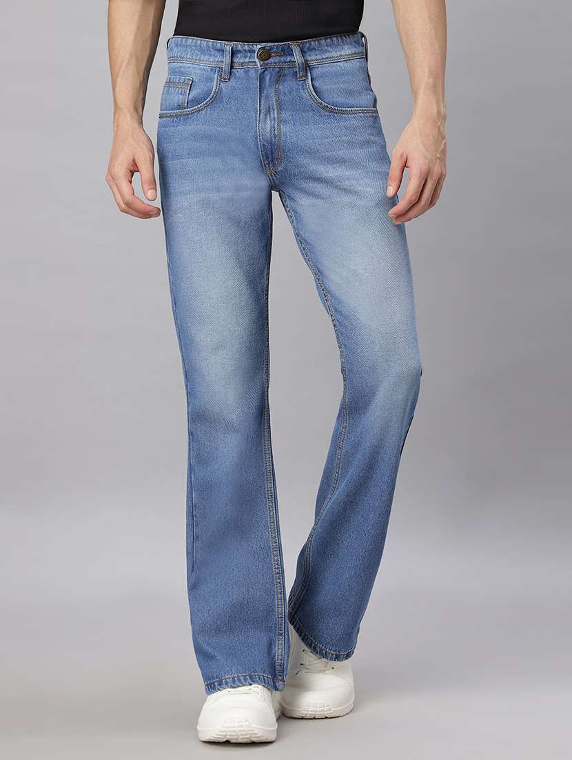 men plaim mid rise bootcut jean