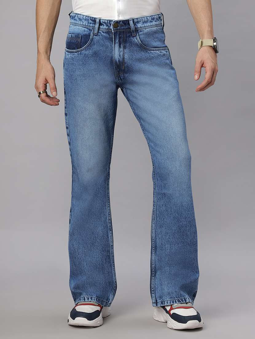 men plaim mid rise bootcut jean