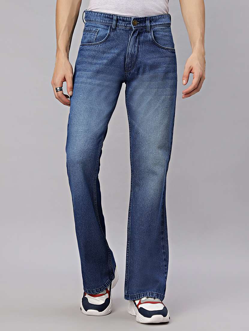 men plaim mid rise bootcut jean