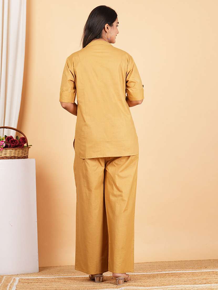 women solid mandarin neck co-ord set - 21598230 - Standard Image - 3