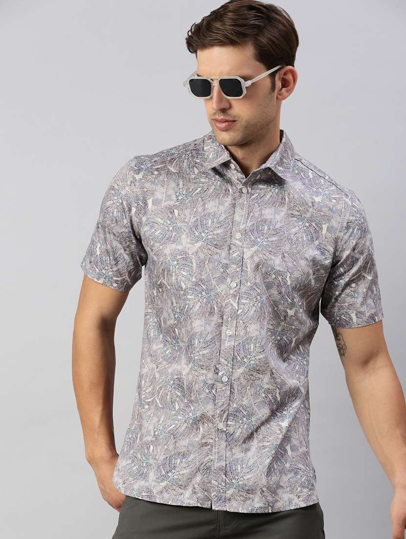 men slim fit printed short sleeves casual shirt - 21598267 -  Standard Image - 3