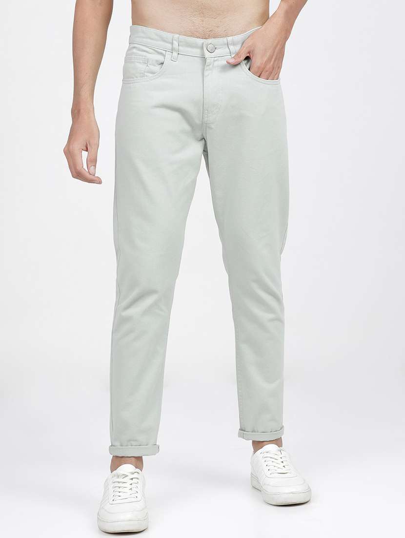 men solid regular fit chinos casual trouser