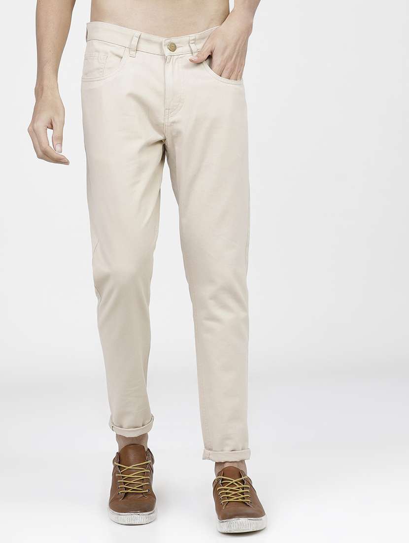men solid regular fit chinos casual trouser