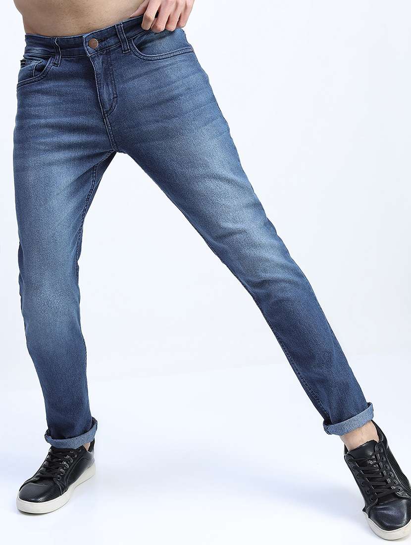 men plain slim fit mid rise jeans