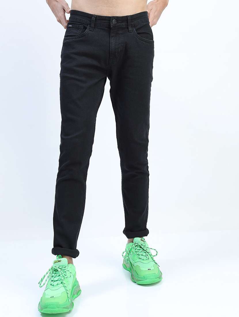 men plain slim fit mid rise jeans - 21598432 -  Zoom Image - 0