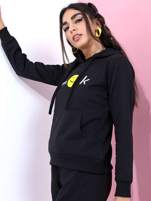women black chest print sweatshirt - 21598460 -  Standard Image - 0