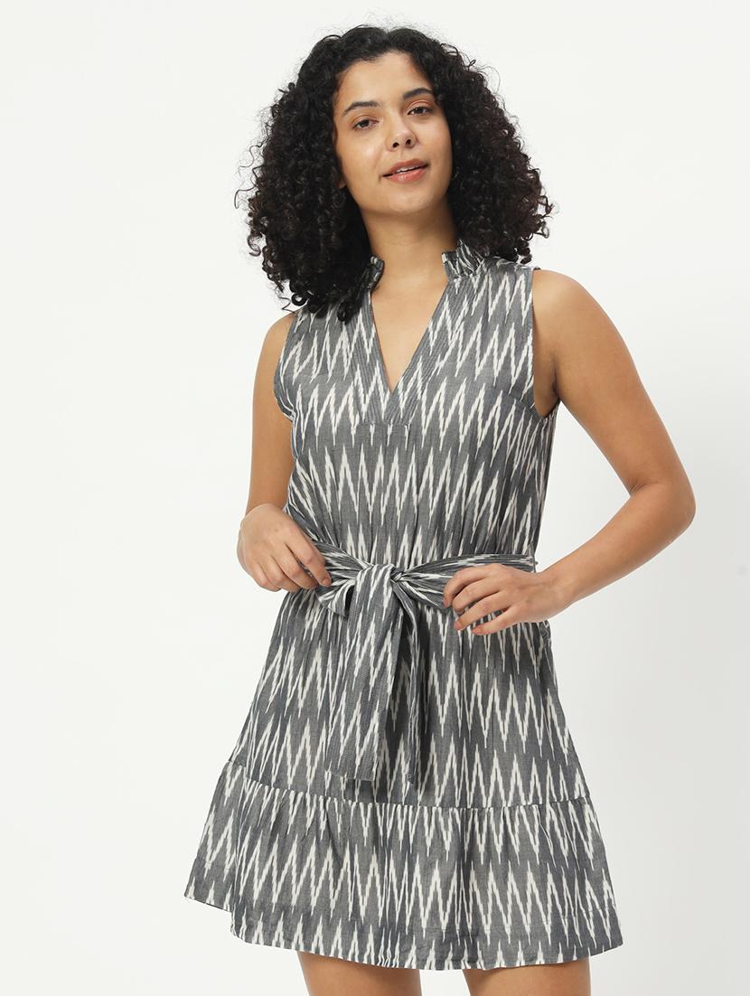 women grey printed a-line dress - 21598476 - Zoom Image - 0