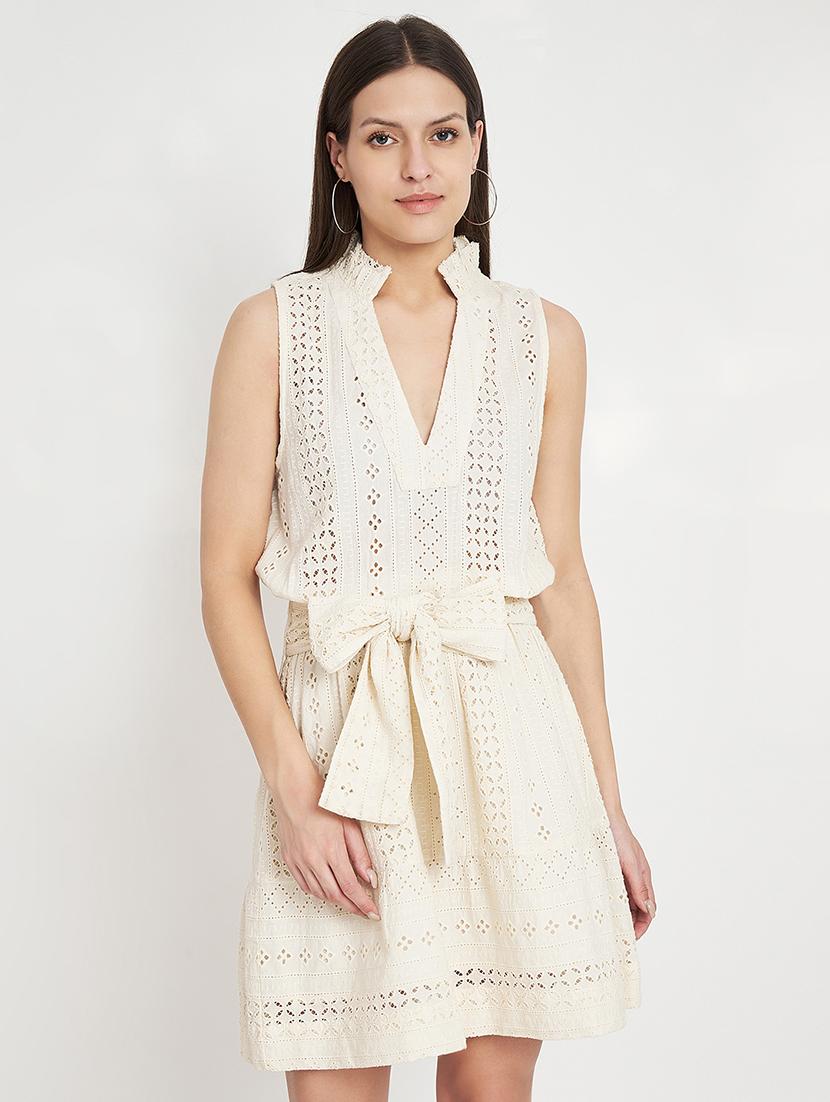 women beige self-designed a-line dress - 21598477 - Zoom Image - 0
