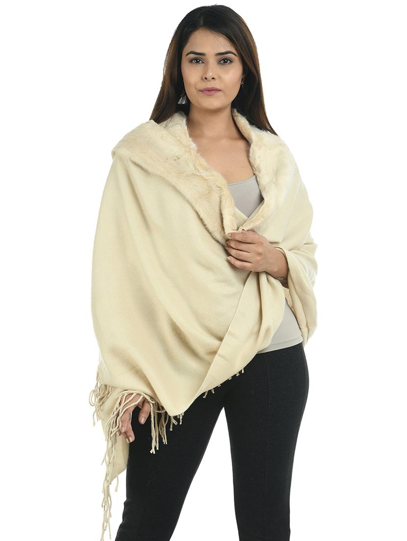 women solid woolen shawl with fringes - 21598817 - Zoom Image - 0