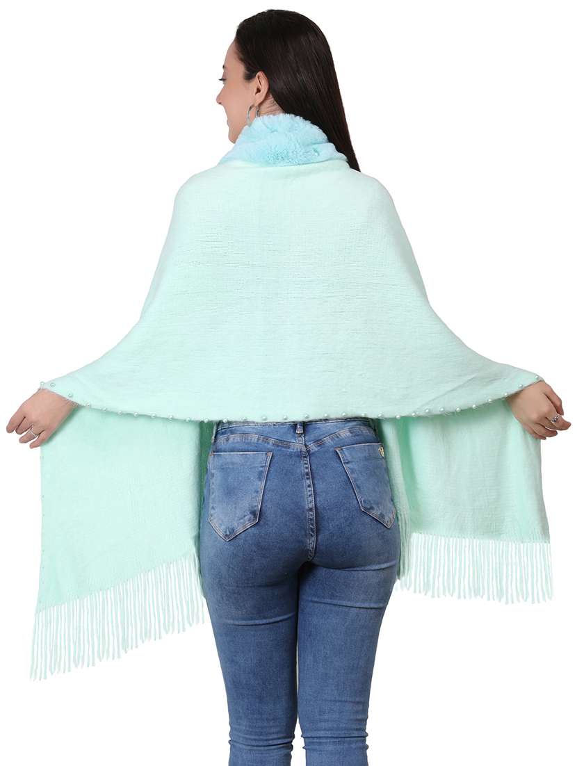 women solid woolen shawl with fringes - 21598872 - Standard Image - 3