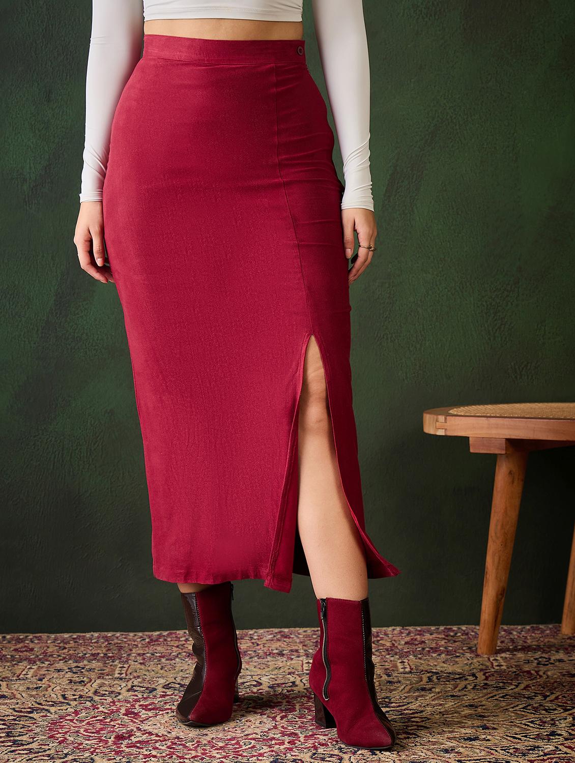 women maroon solid straight skirt - 21599026 -  Zoom Image - 0