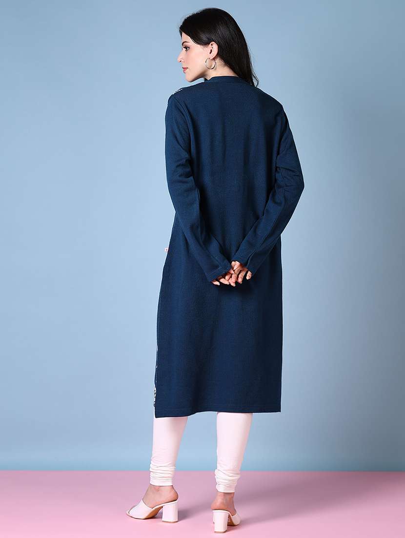 women mandarin neck woolen kurta - 21599057 -  Standard Image - 3