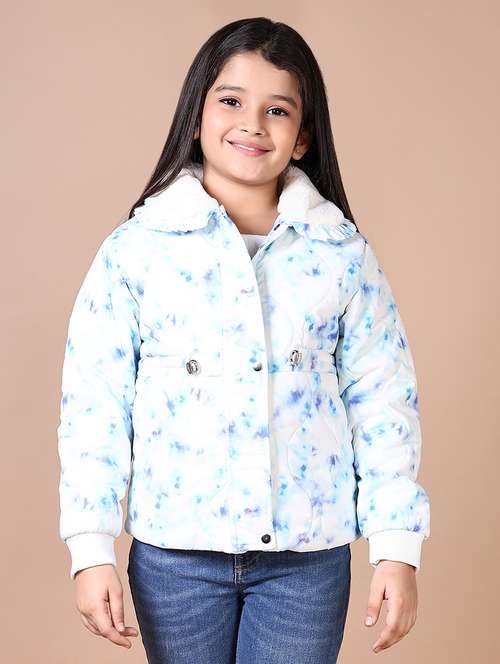 girls printed collared long sleeves quilted jacket - 21599077 -  Standard Image - 0