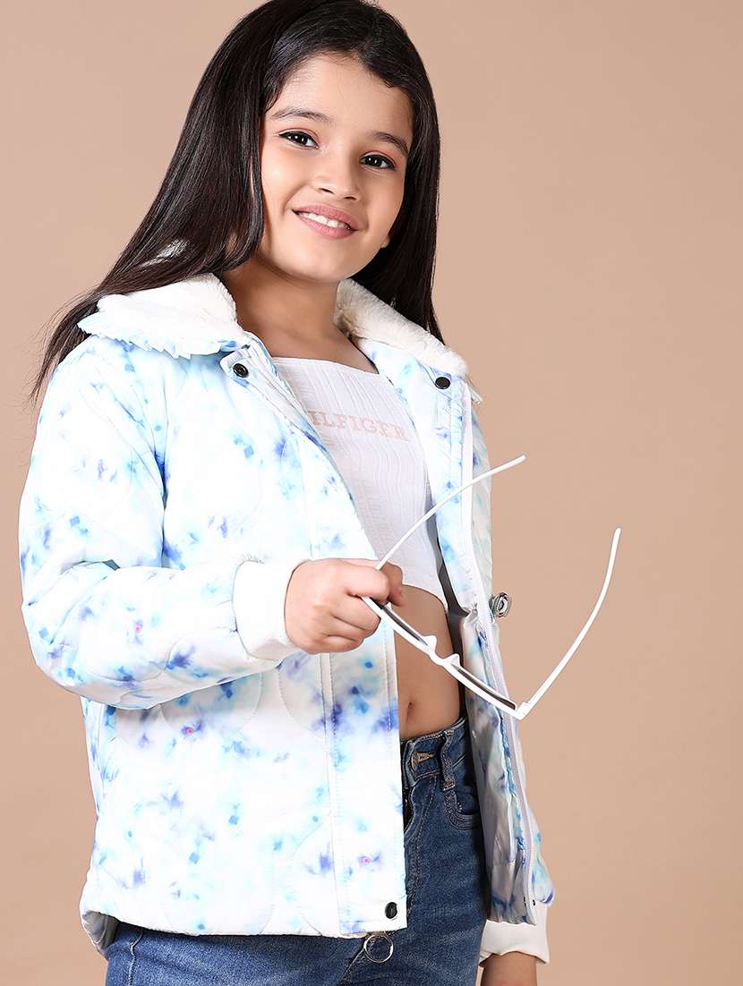 girls printed collared long sleeves quilted jacket - 21599077 -  Standard Image - 3