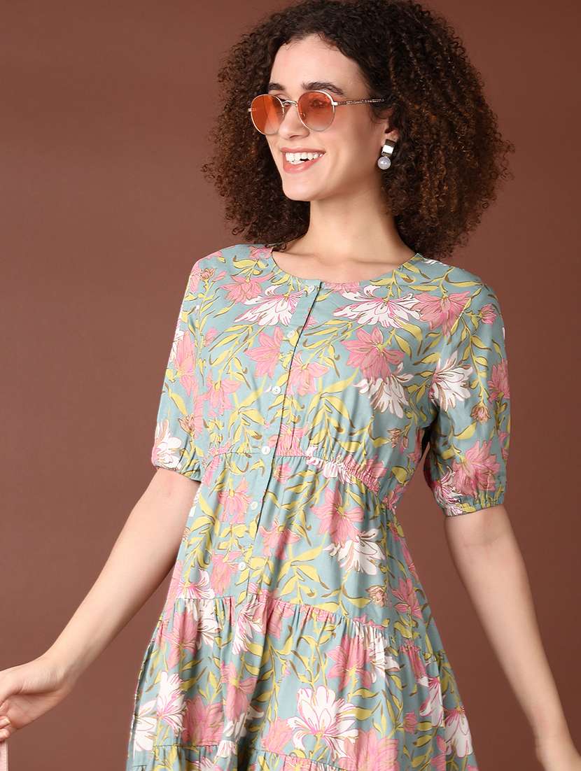 women purist blue printed short sleeve tiered dress - 21599080 -  Standard Image - 3