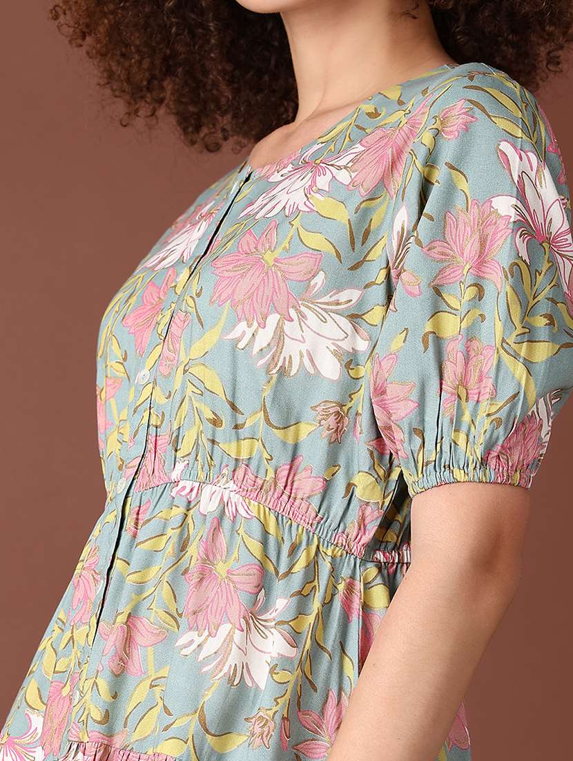 women purist blue printed short sleeve tiered dress - 21599080 -  Standard Image - 5