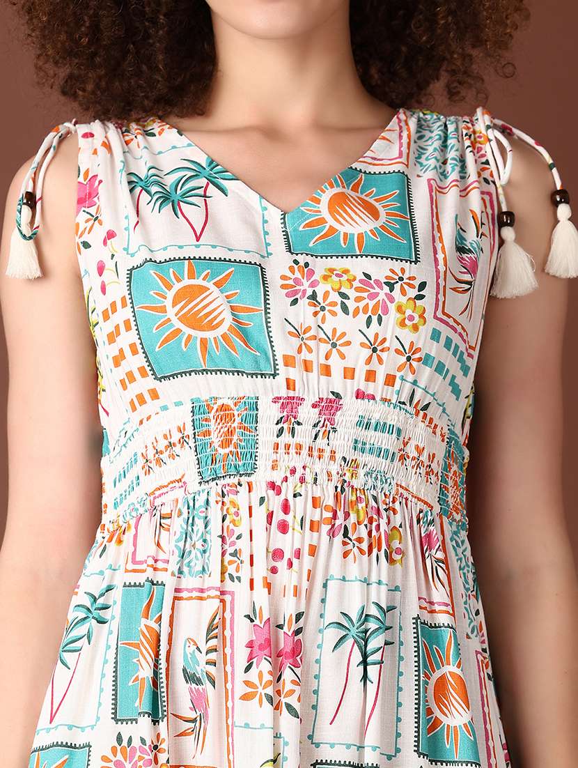 women off white printed sleeveless fit & flare dress - 21599082 -  Standard Image - 5