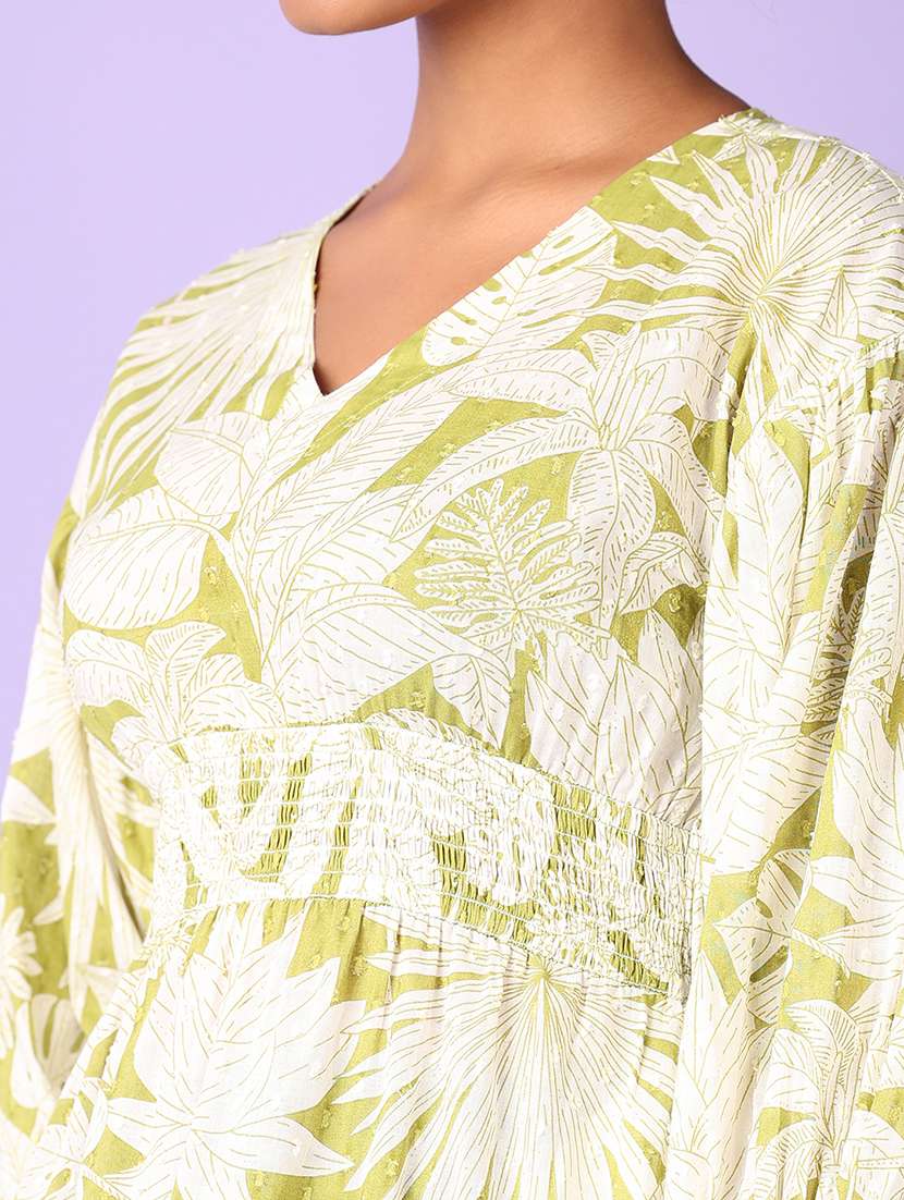 women lime printed three quarter sleeve line dress - 21599083 -  Standard Image - 5