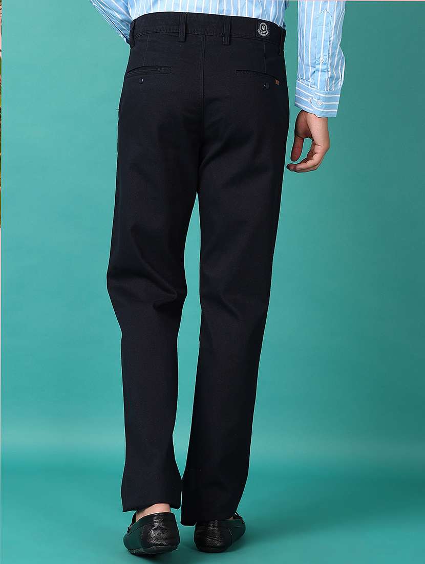 men navy blue solid chinos casual trouser - 21599090 -  Standard Image - 3