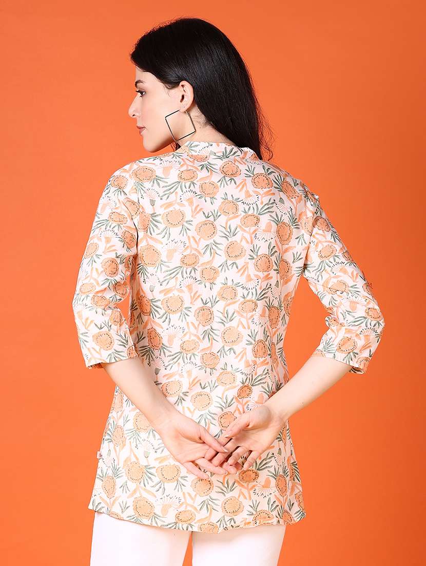 women floral three quarter sleeve straight kurti - 21599187 -  Standard Image - 3